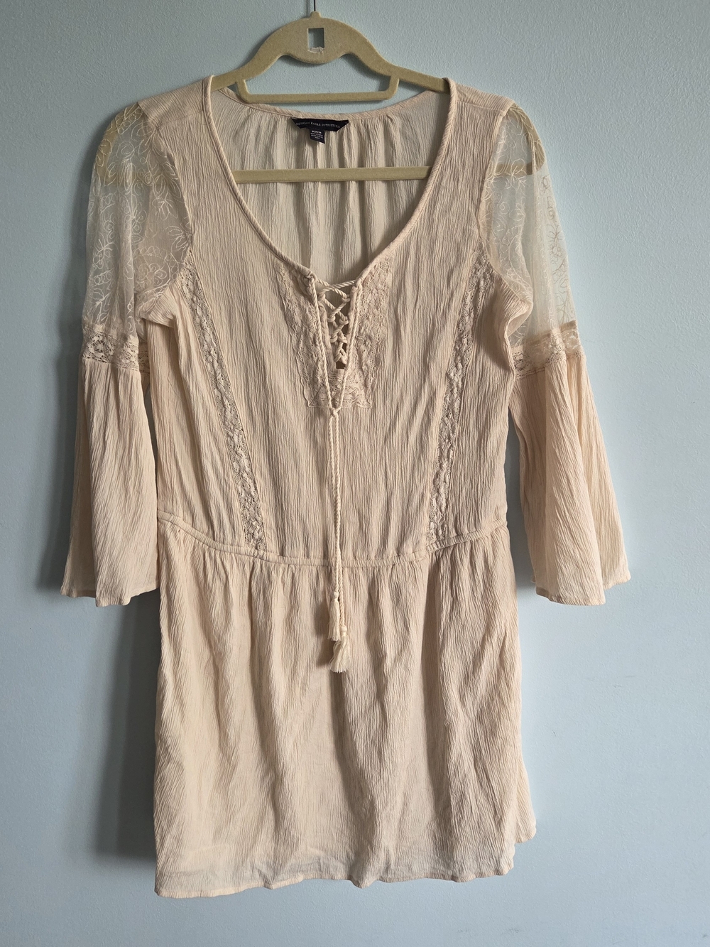 American Eagle Outfitters Cream Lace-Detail Dress